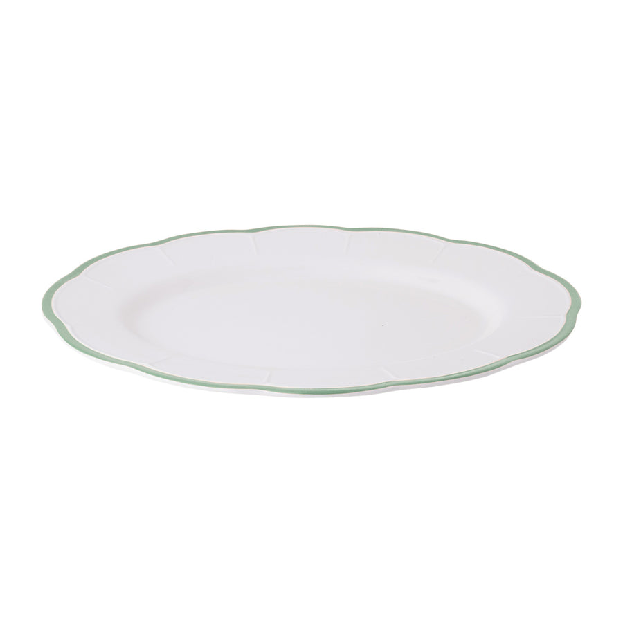 Round Platter Green Scalloped Rim