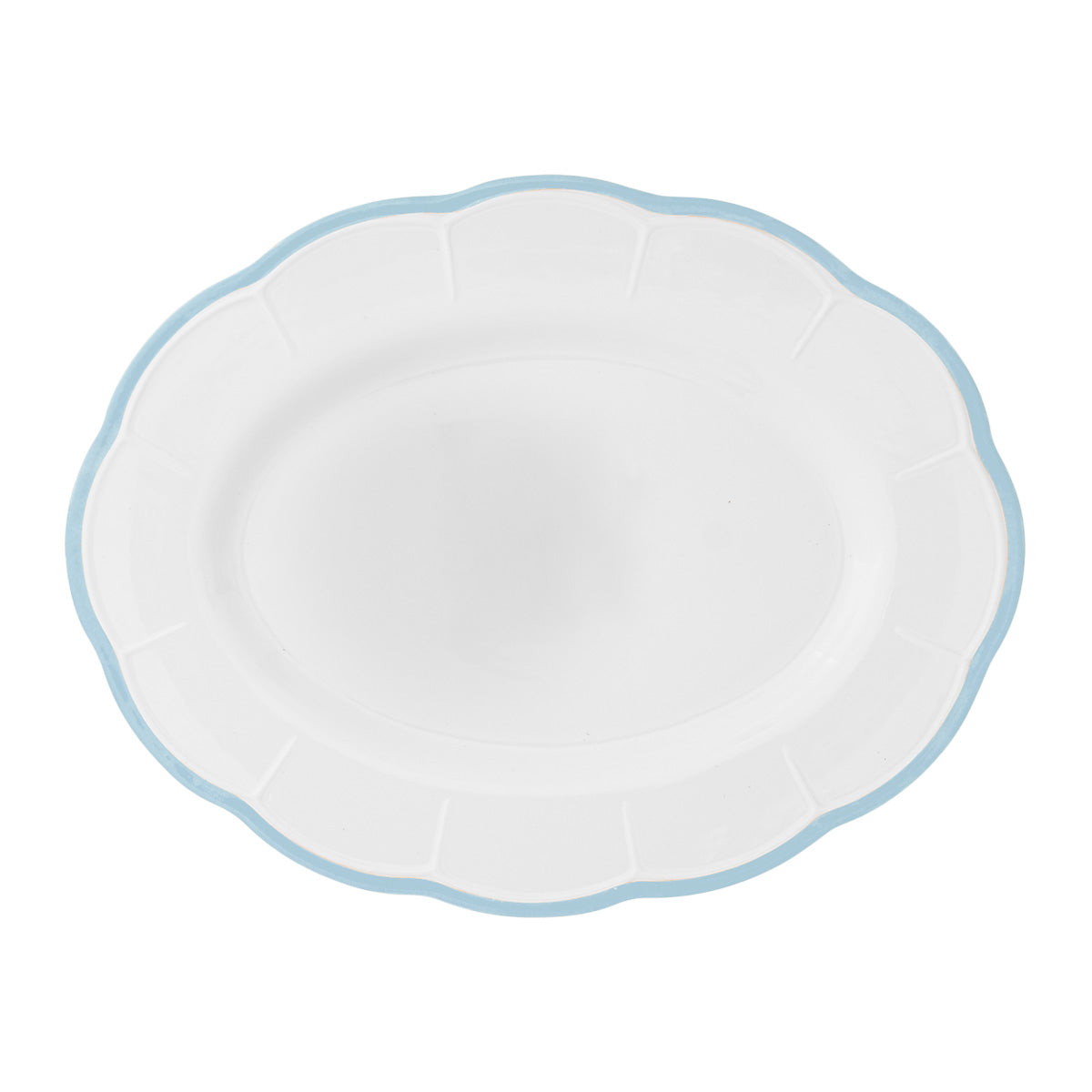 Oval Platter Light Blue Scalloped Rim