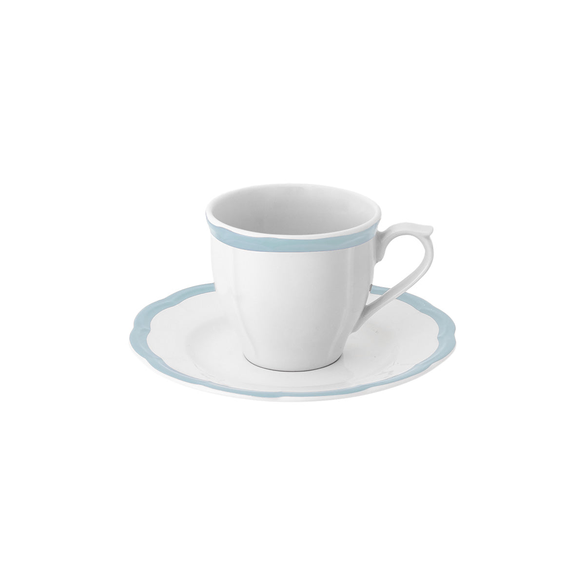 Espresso Cup Whit Saucer Light Blue Scalloped x4