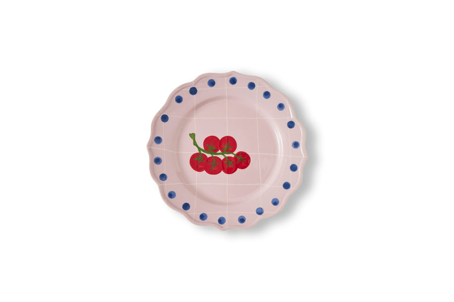 Pink Round Serving Plate with Polka Dot Edge