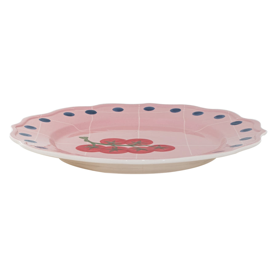 Pink Round Serving Plate with Polka Dot Edge