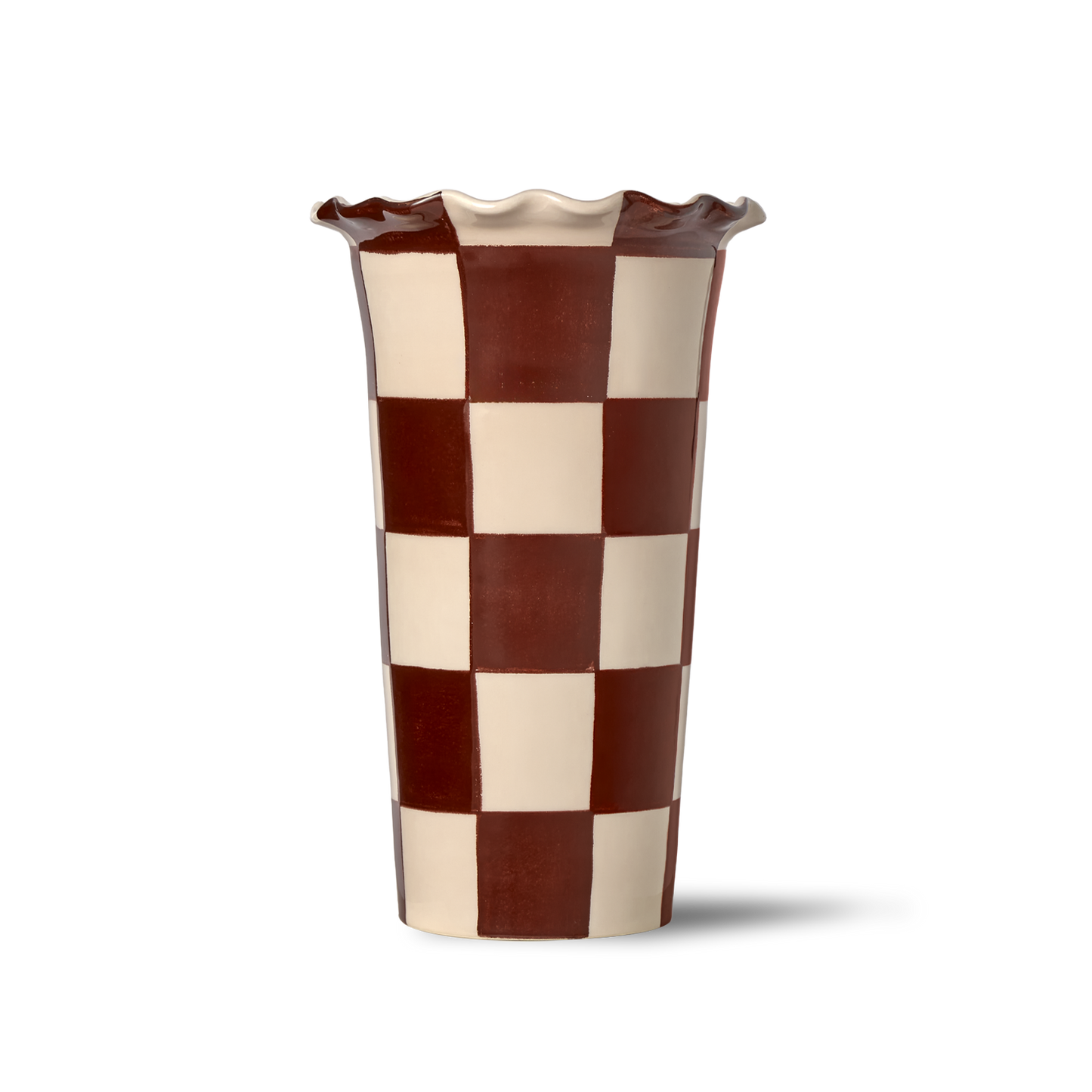 Vaso Bordo Ondulato Scacchi Avorio/Marrone