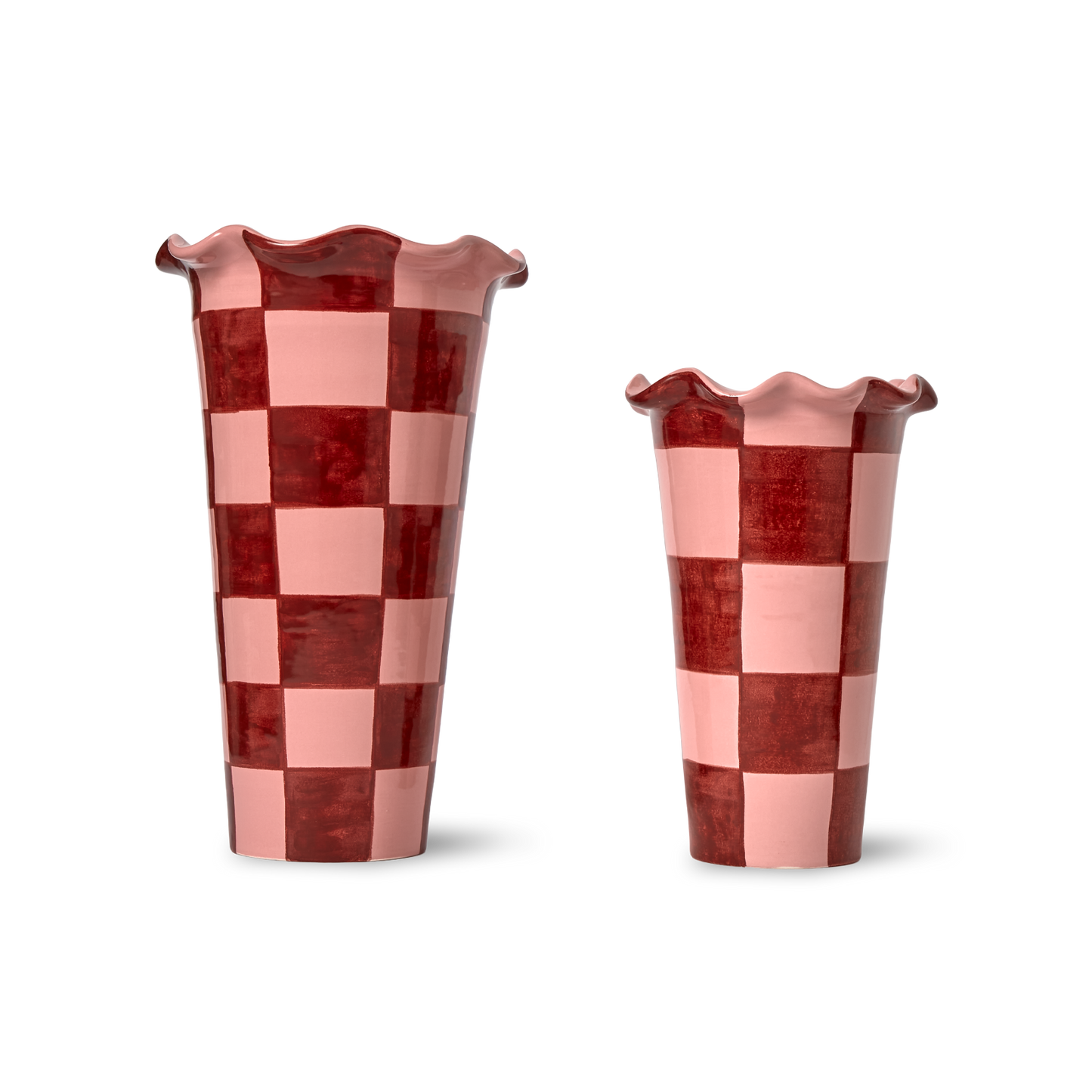 Vaso Bordo Ondulato Scacchi Rosa/Bordeaux