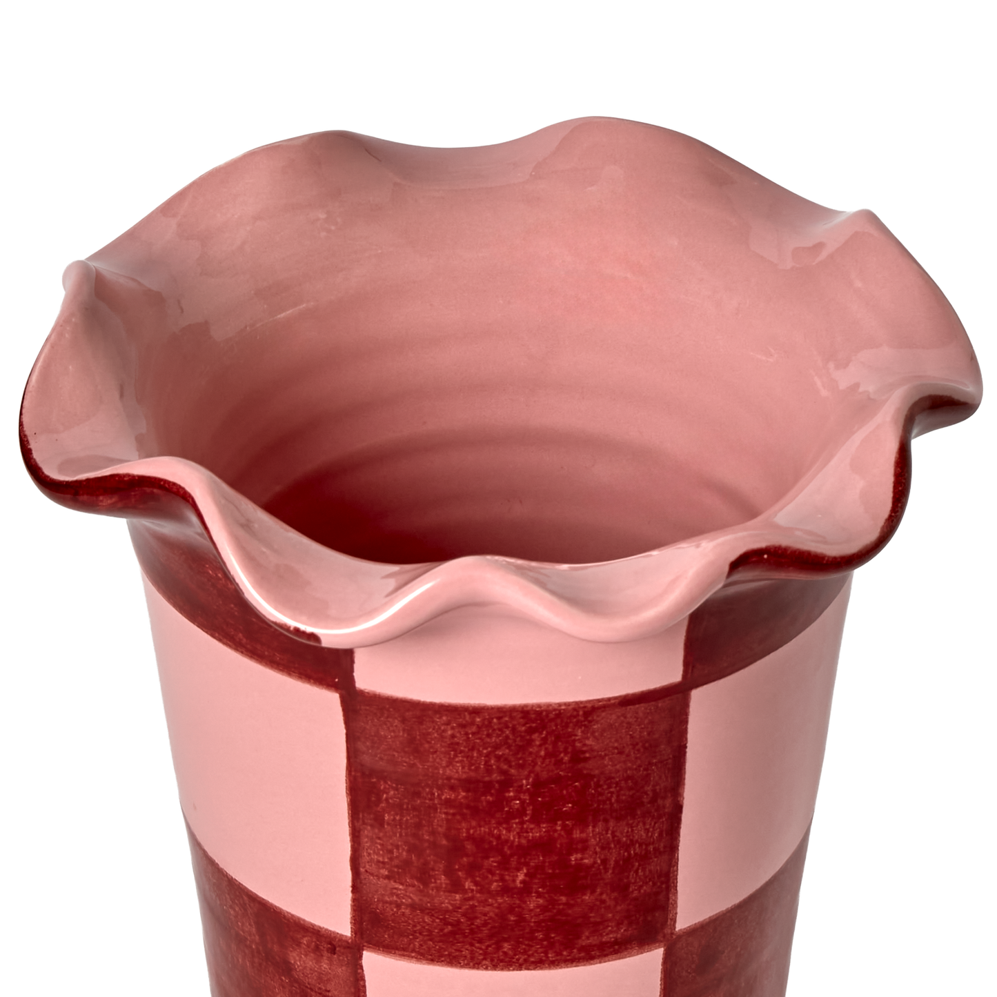 Vaso Bordo Ondulato Scacchi Rosa/Bordeaux