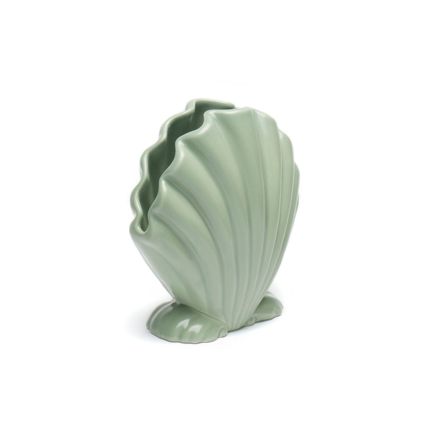 Vaso porta oggetti in porcellana a forma di conchiglia verde