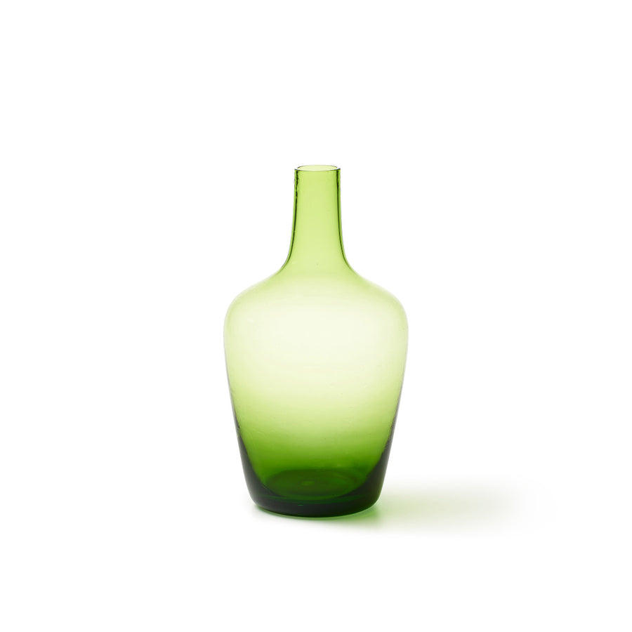 Bottiglia vaso in vetro soffiato di colore verde