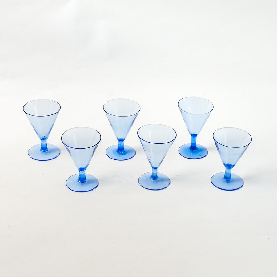 Set of 6 blue liqueur glasses