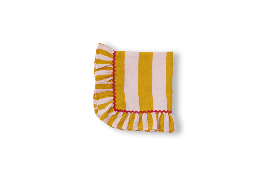 Striped tablecloth with ruffles