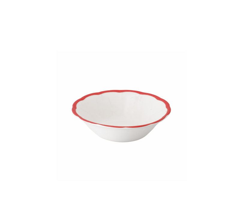 Cereal Bowl Red Scalloped Rim