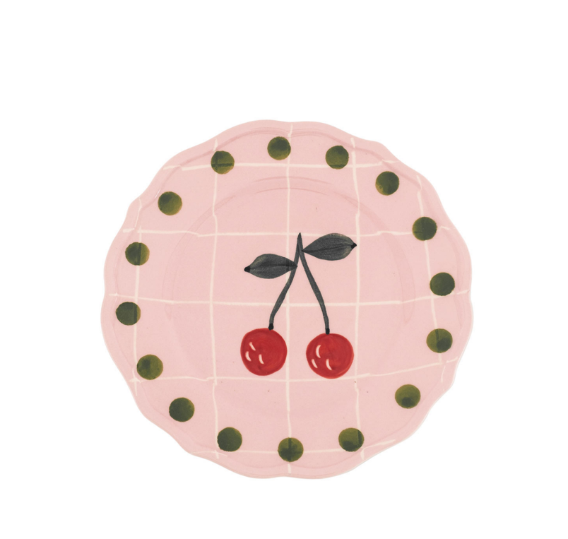 Pink Fruit Plate Pois Rim