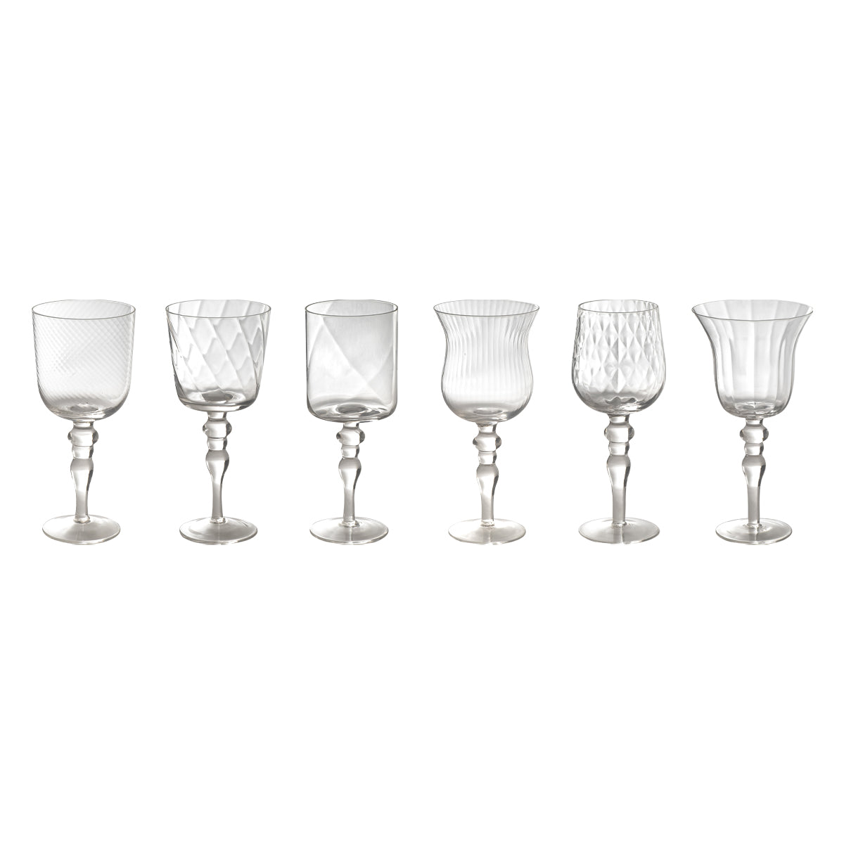 Zestaw 6 kieliszków o różnych fakturach / Set 6 Goblets Assorted Textures