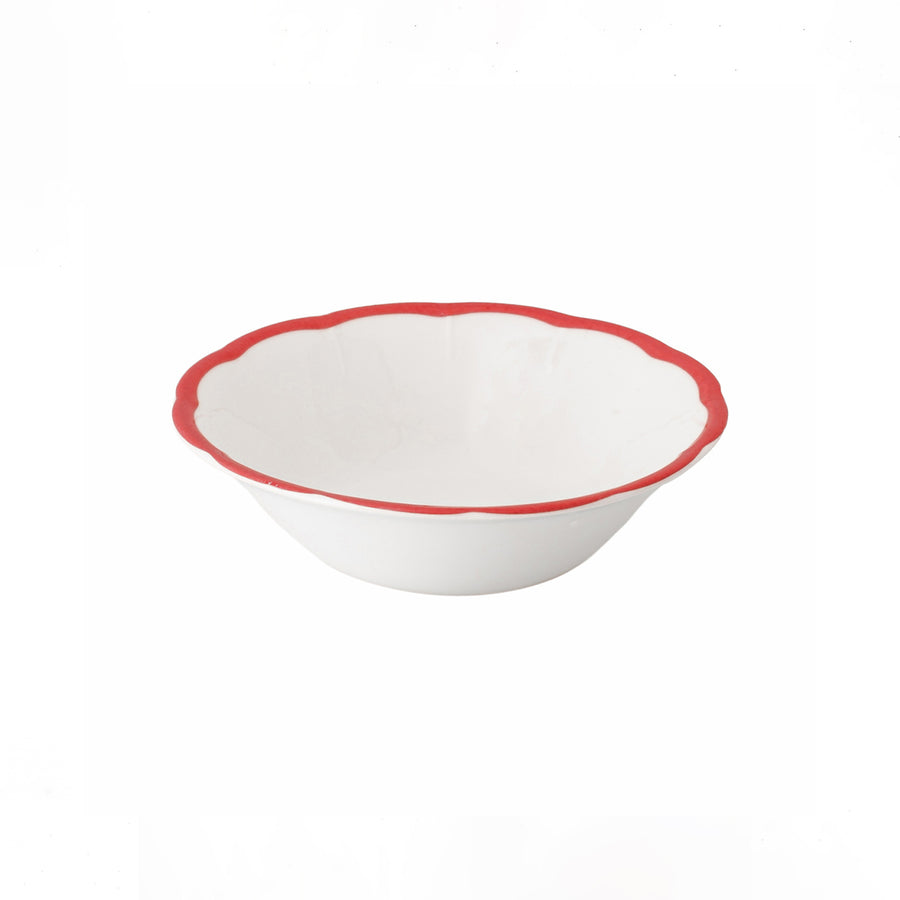 Cereal Bowl Red Scalloped Rim