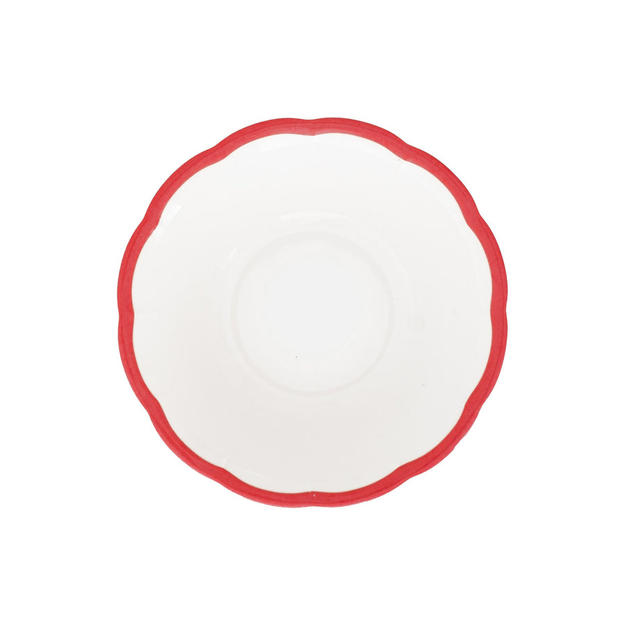 Cereal Bowl Red Scalloped Rim