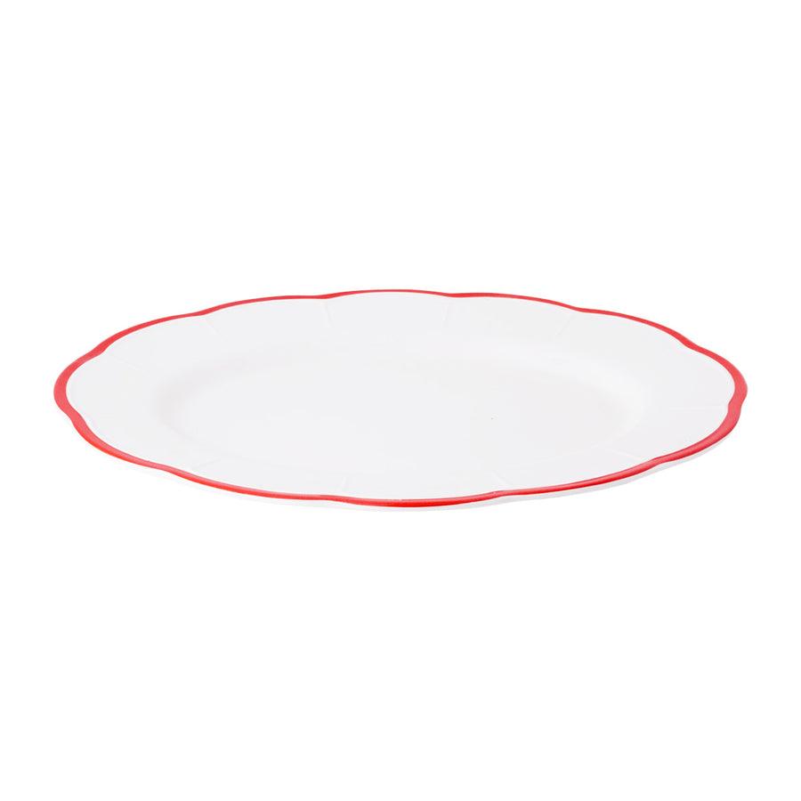 Round Platter Red Scalloped Rim