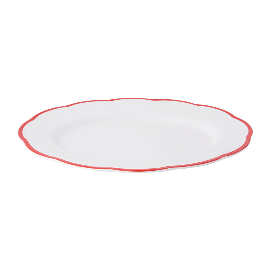 Oval Platter Red Scalloped Rim