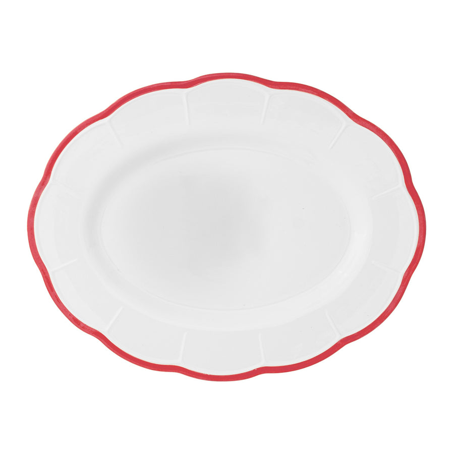 Oval Platter Red Scalloped Rim