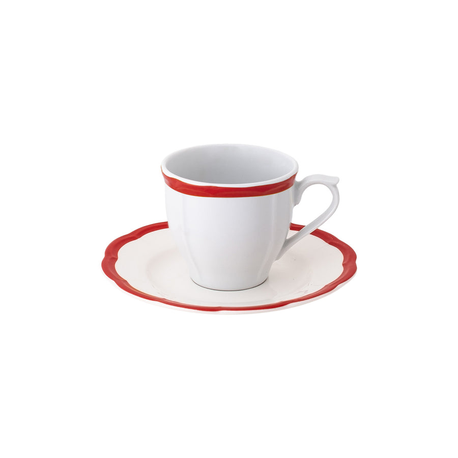 Espresso Cup Whit Saucer Red Scalloped Rim