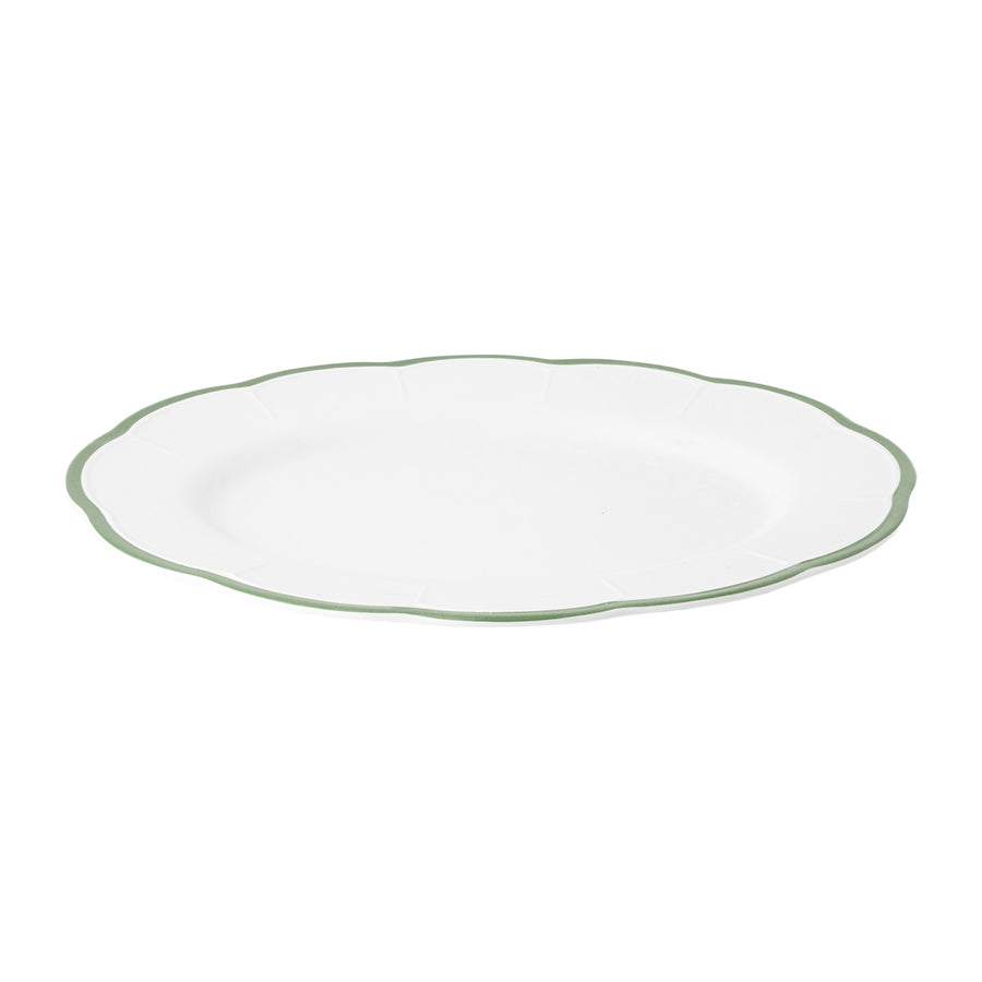 Oval Platter Green Scalloped Rim