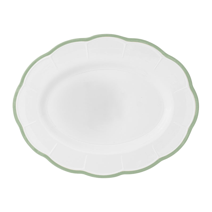 Oval Platter Green Scalloped Rim