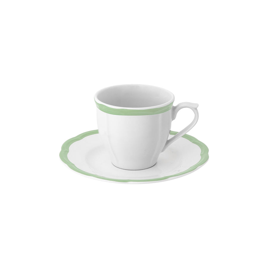 Espresso Cup Whit Saucer Green Scalloped Rim