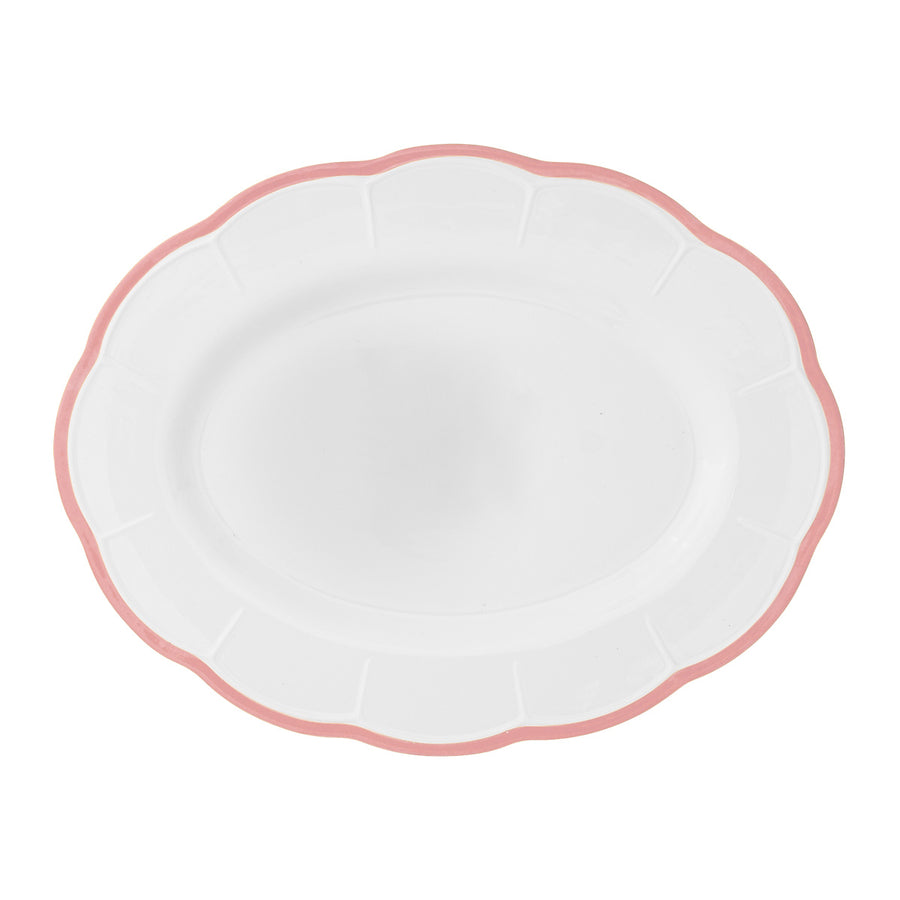 Oval Platter Pink Scalloped Rim