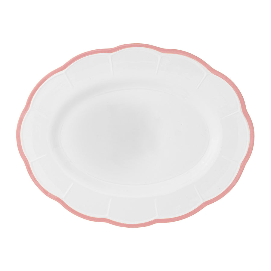Oval Platter Pink Scalloped Rim