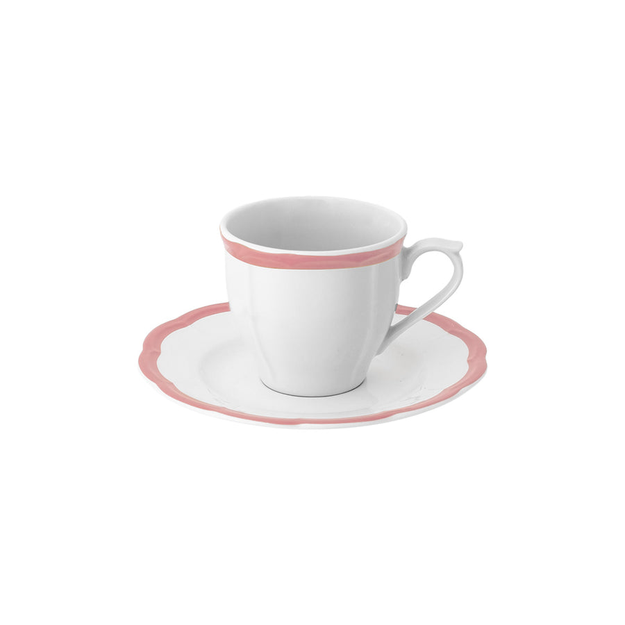 Espresso Cup Whit Saucer Pink Scalloped Rim