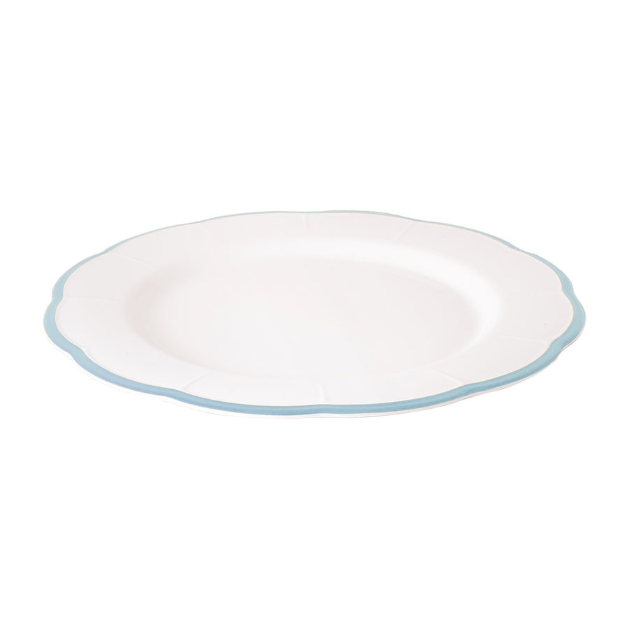 Dinner Plate Scalloped Light Blue Rim