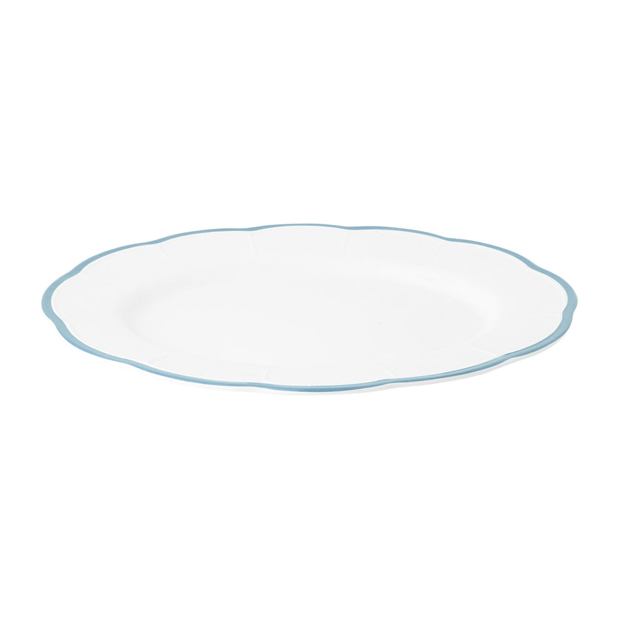 Oval Platter Light Blue Scalloped Rim