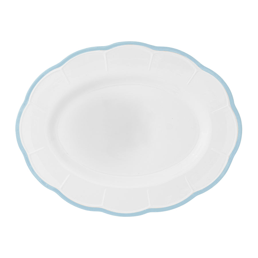 Oval Platter Light Blue Scalloped Rim