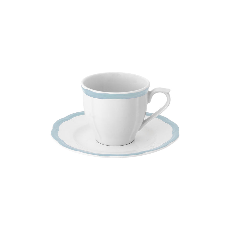 Espresso Cup Whit Saucer Light Blue Scalloped Rim