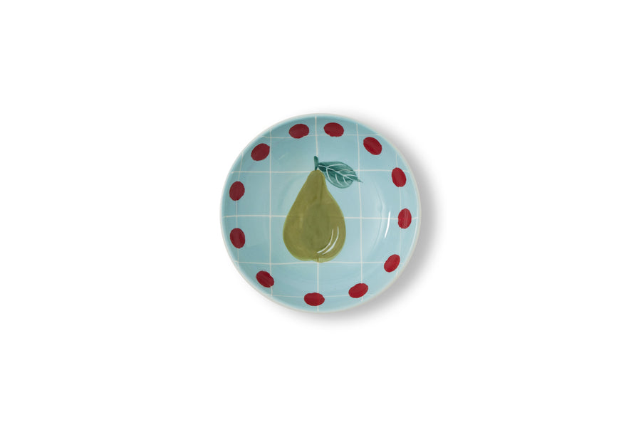 Light blue cup with polka dot border