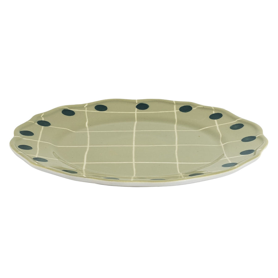 Dinner Plate Green Pois Rim