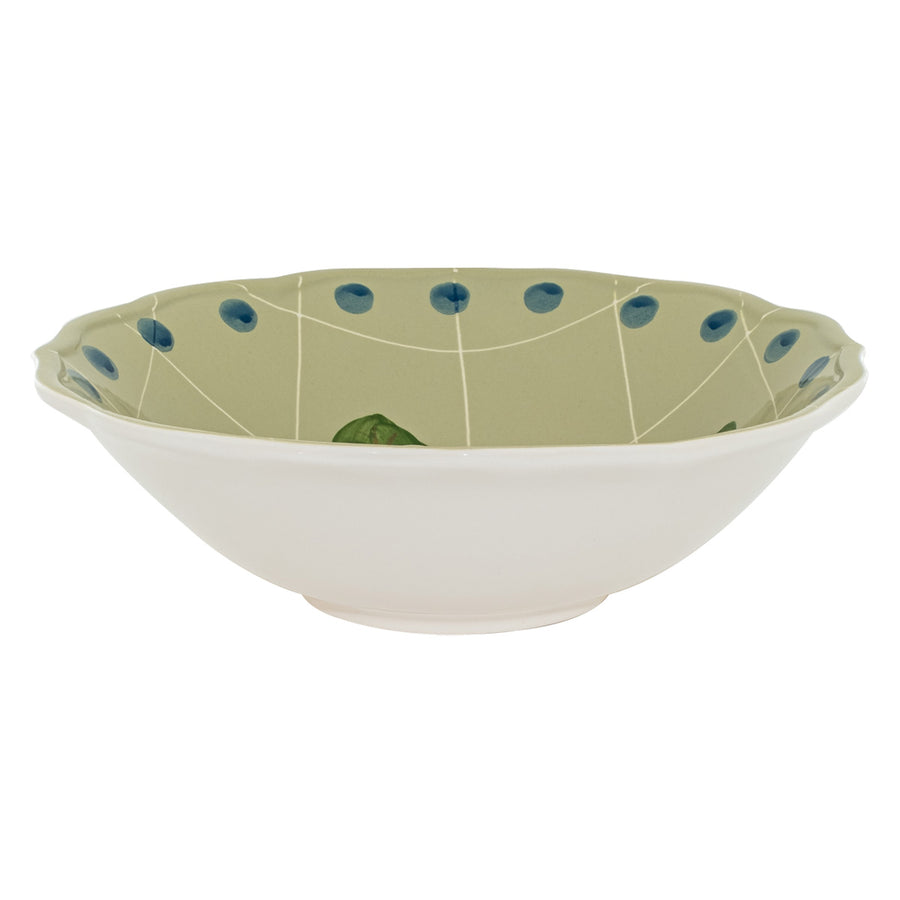 Green salad bowl with polka dot border