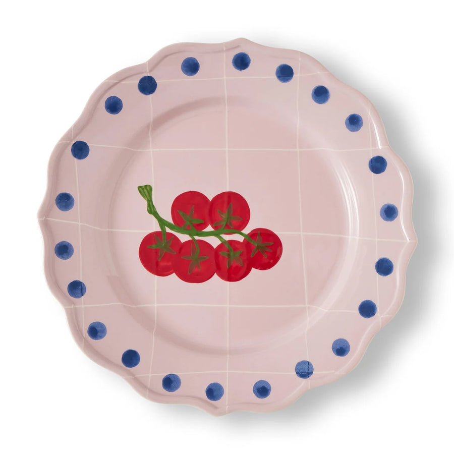 Pink Round Serving Plate with Polka Dot Edge