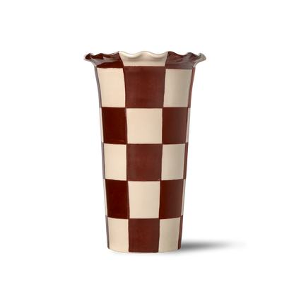 Vaso Bordo Ondulato Scacchi Avorio/Marrone