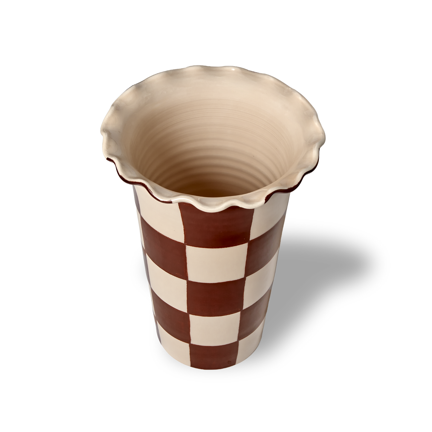 Vaso Bordo Ondulato Scacchi Avorio/Marrone