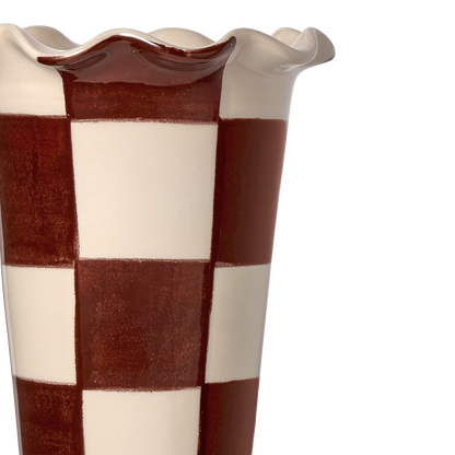 Vaso Bordo Ondulato Scacchi Avorio/Marrone