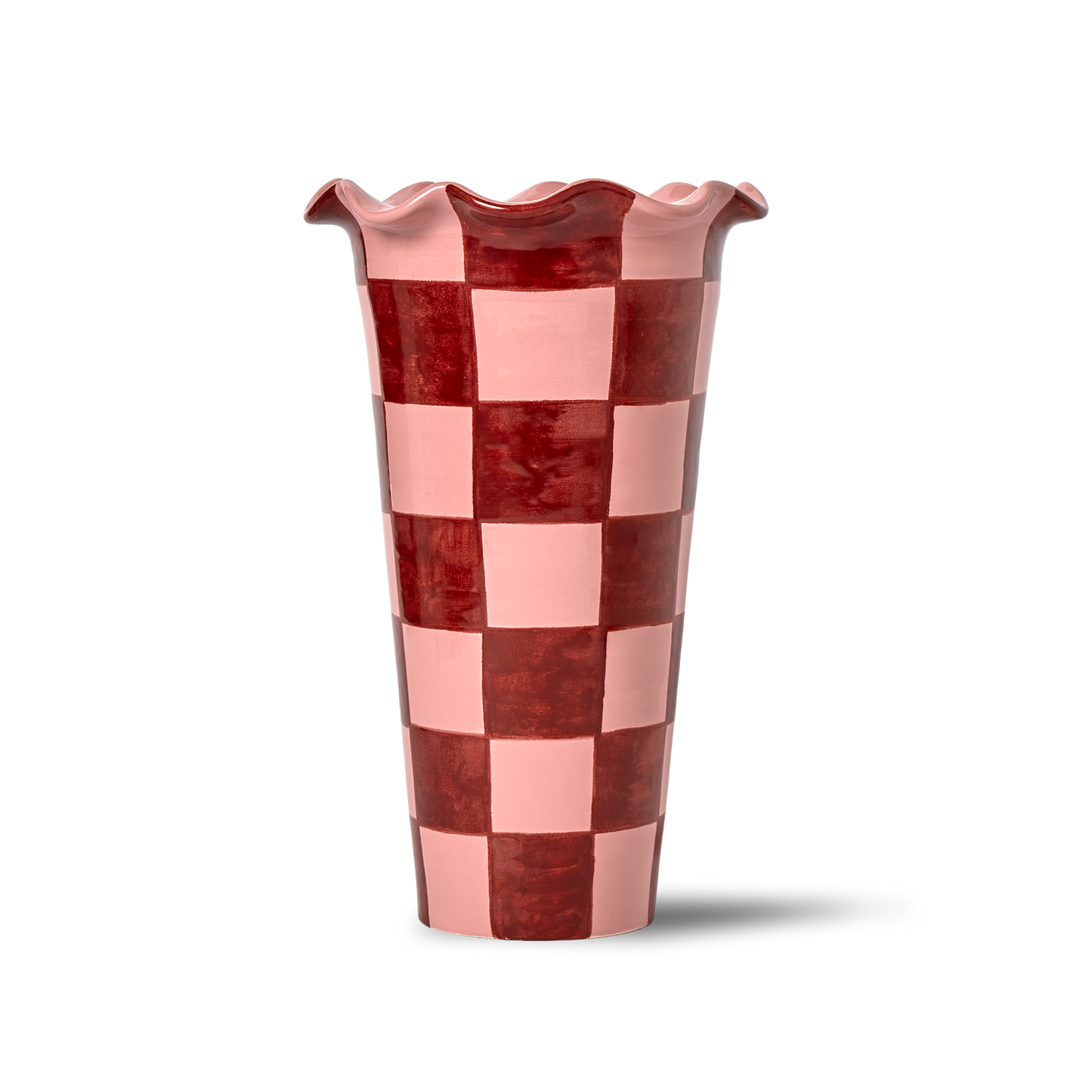 Vaso Bordo Ondulato Scacchi Rosa/Bordeaux