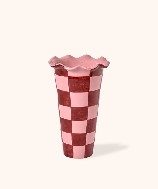 Wavy Edge Checkered Pink/Burgundy Vase