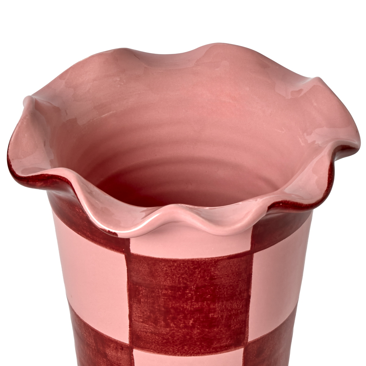 Vaso Bordo Ondulato Scacchi Rosa/Bordeaux