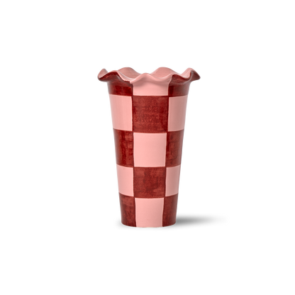 Vaso Bordo Ondulato Scacchi Rosa/Bordeaux