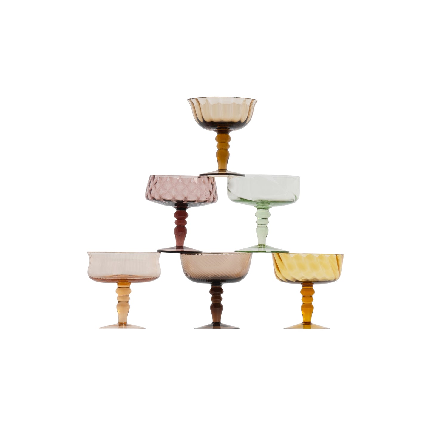 Set of 6 Champagne Bowls Textures Amber/Pink Nuances