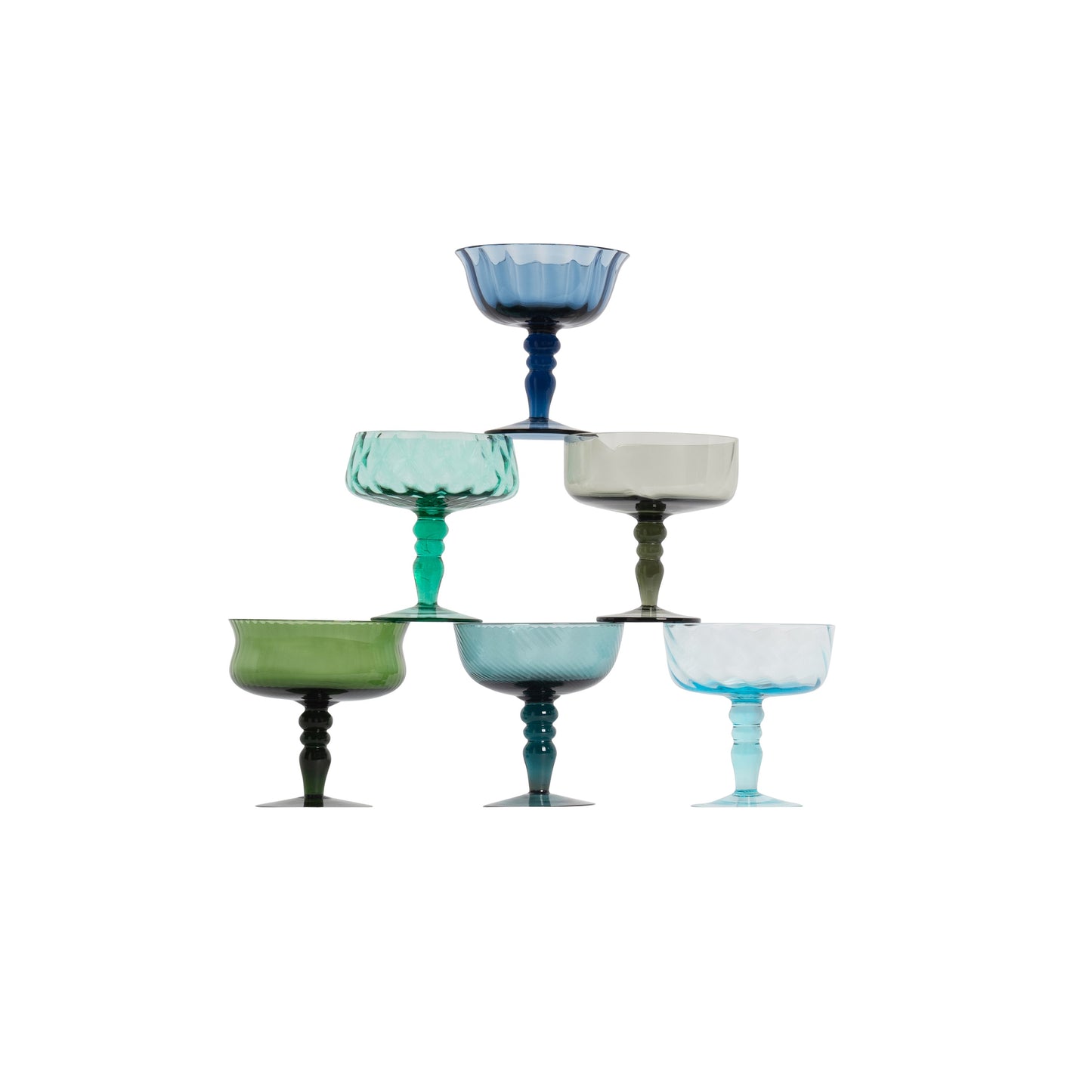 Set 6 Coppette Champagne Texture Nuance Blu/Verde