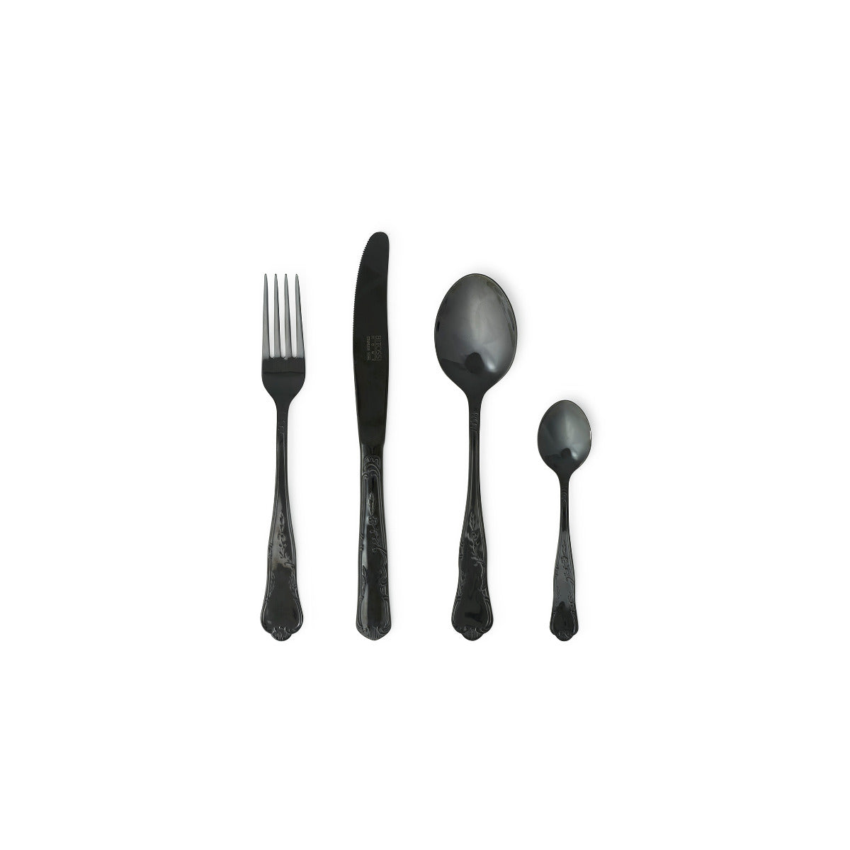 Set di posate da 24 pezzi in acciaio di colore nero