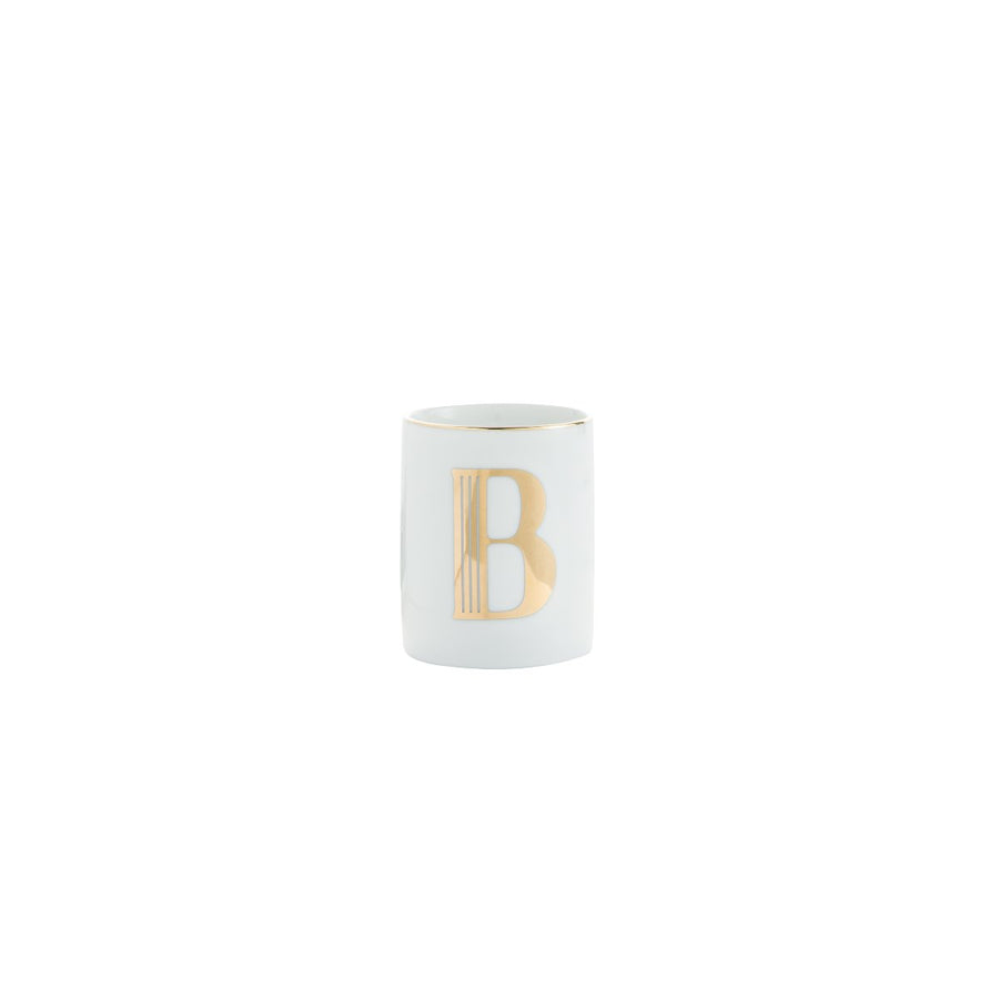 Bicchiere in porcellana con decalco dorato lettera B